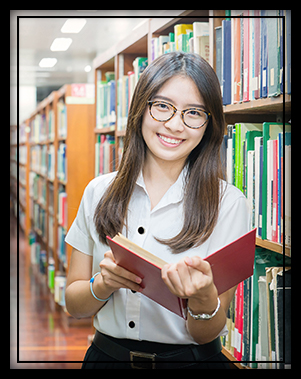 Female student in library